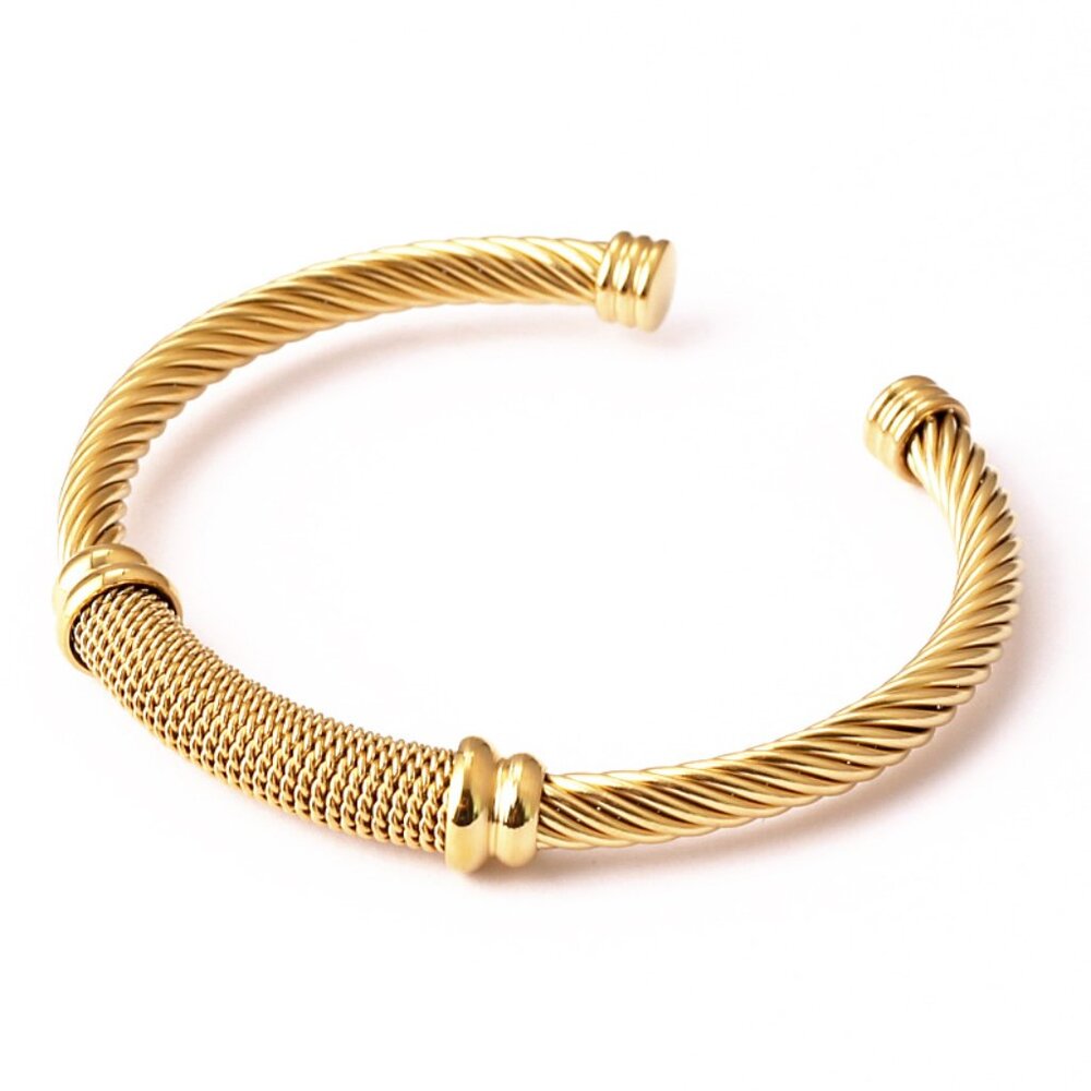 18K Gold Plated Twisted Cuff Mesh Bangle Bracelet